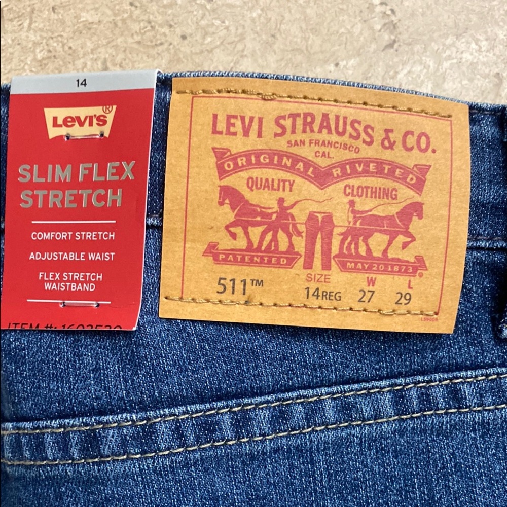 Levi's Blue Straight Jeans Girls Sz 14. W27/29L. NWT - Picture 3 of 4